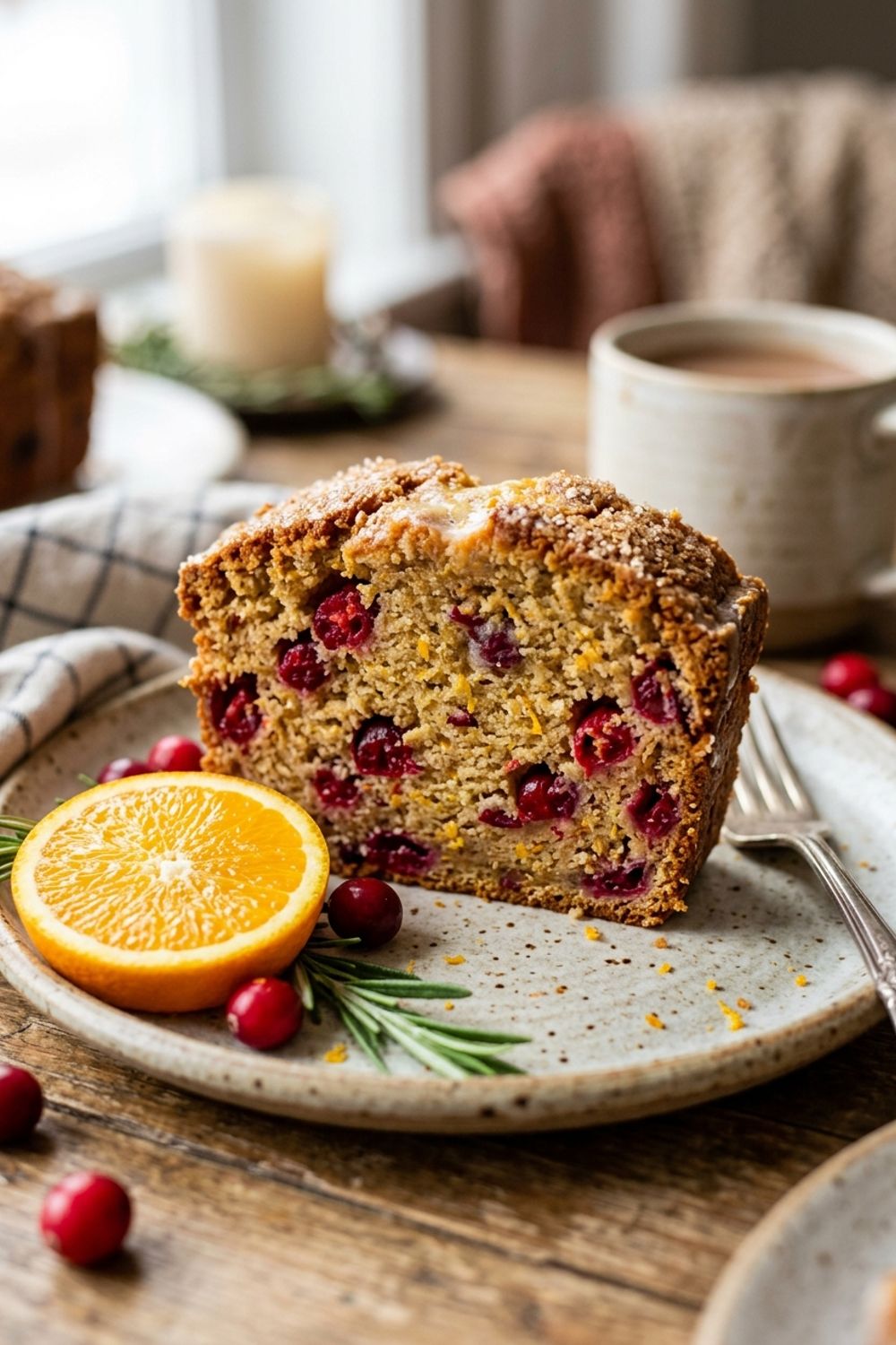 Cranberry orange banana bread batter being folded with chopped cranberries in a bowl